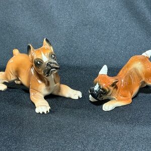 Ucagco Vintage Pair of Boxer Dogs Figurines Playing Japan